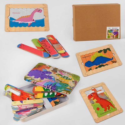 Деревянная игра C 47010 (48) “Динозавры”, 4 упаковки пазлов, рамка, в коробке 113220 фото