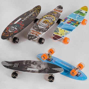 Скейт С 32040 Best Board, дека с ручкой, 4 вида, доска=60см, колёса PU СВЕТЯЩИЕСЯ, d=6см 74502 фото