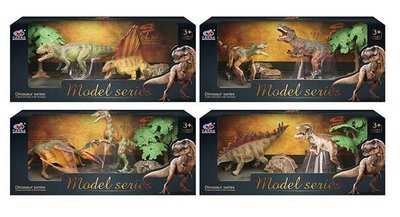 Набір динозаврів Q 9899 M 7 (48/2) 4 види, 2 динозаври, 2 аксесуари, в коробці 107669 фото