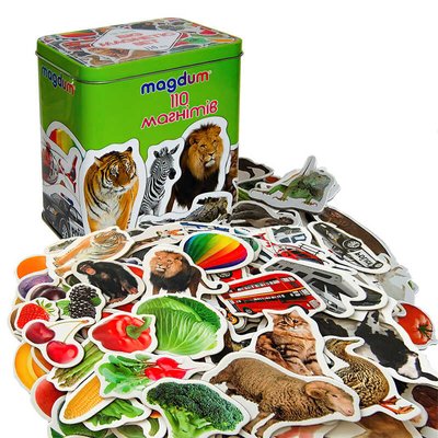 Набор магнитов (16) ML4031-63 EN, "Magdum" 110 элементов, животные, транспорт, фрукты, в коробке 138149 фото