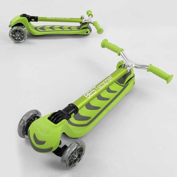 Самокат трехколесный (Y-00436) Best Scooter, складной алюминиевый руль, колеса PU со светом 102320 фото
