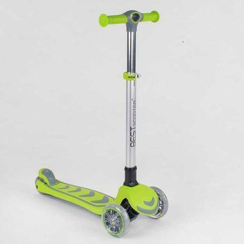 Самокат трехколесный 46987 Best Scooter складной алюминиевый руль, 4 колеса PU со светом, d=12 см 89684 фото