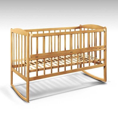 Кроватка-качалка детская "Радуга" светло-коричневая (1) откидной бортик, в пакете 120249 фото