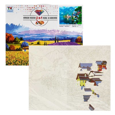 Картина за номерами + Алмазна мозаїка B 70061 (30) "TK Group", 40х50 см, "Місто біля гірського озера", в коробці 136178 фото
