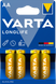 Батарейка VARTA Alkaline LONGLIFE AA BLI 4 шт D 174 фото