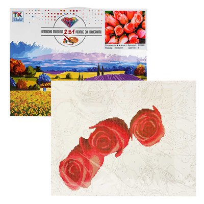 Картина за номерами + Алмазна мозаїка B 70068 (30) "TK Group", 40х50 см, "Троянди", в коробці 136179 фото