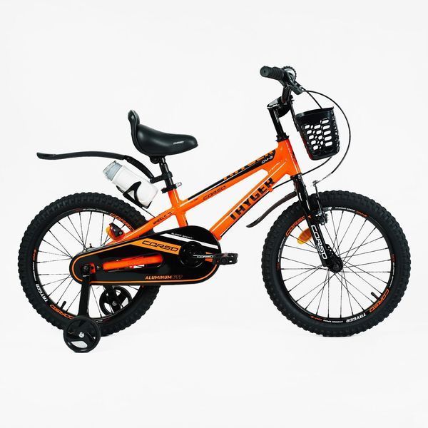 Детский двухколёсный велосипед Corso Tayger 18&Prime; с алюминиевой рамой, ручным тормозом, боковыми колесами и звонком (TG-11360) 153900 фото