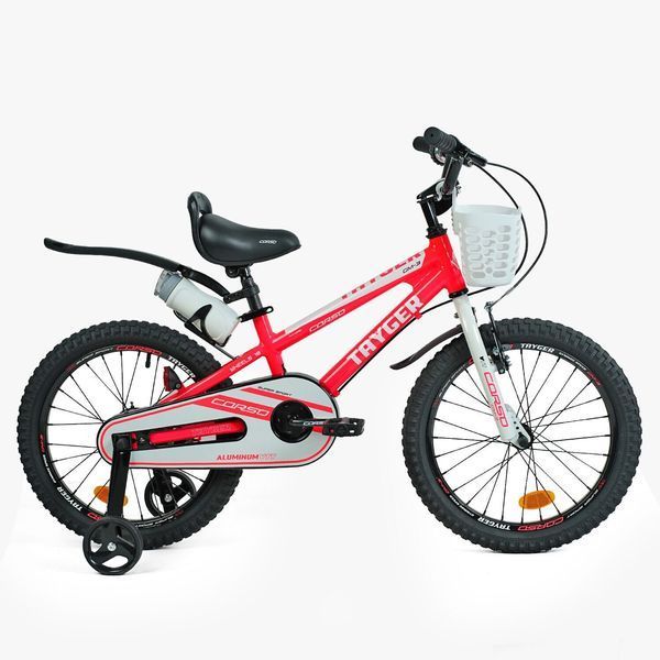 Дитячий двоколісний велосипед Corso Tayger 18&Prime; з алюмінієвою рамою, ручним гальмом, боковими колесами та дзвоником (TG-36098) 154133 фото