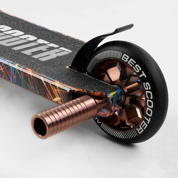Самокат трюковый Best Scooter BS-77350 HIC-система, ПЕГИ, алюминиевый диск и дека с ПРИНТОМ, колёса PU, d=110мм, ширина руля - 60 см, в коробке 105677 фото