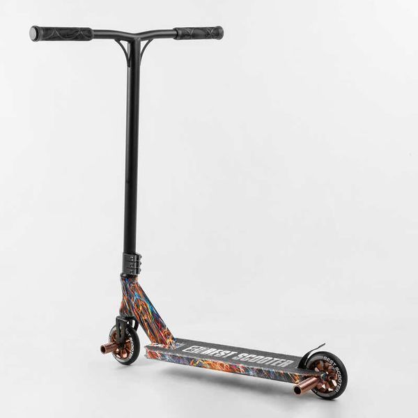 Самокат трюковый Best Scooter BS-77350 HIC-система, ПЕГИ, алюминиевый диск и дека с ПРИНТОМ, колёса PU, d=110мм, ширина руля - 60 см, в коробке 105677 фото