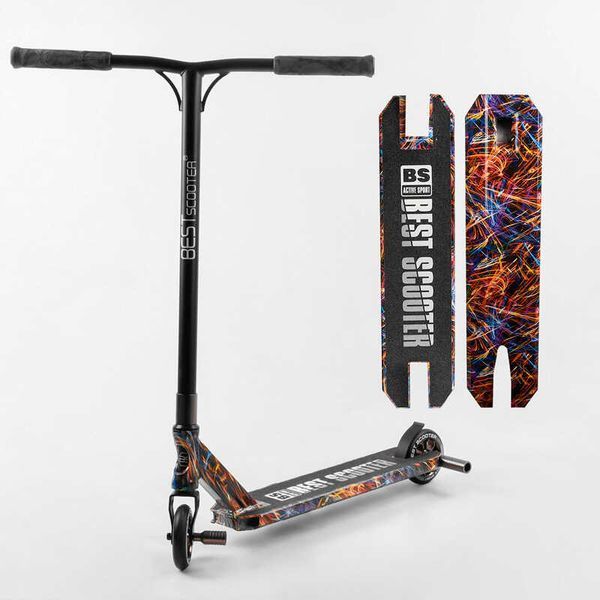 Самокат трюковый Best Scooter BS-77350 HIC-система, ПЕГИ, алюминиевый диск и дека с ПРИНТОМ, колёса PU, d=110мм, ширина руля - 60 см, в коробке 105677 фото