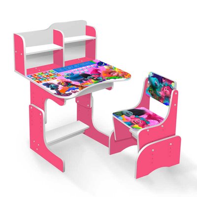 Парта шкільна "Тролі 2" ЛДСП ПШ (005) 69*45 см, колір малиновий, + 1 стілець, з пеналом 82595 фото