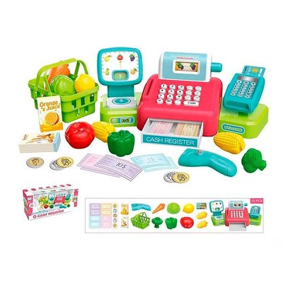 Дитячий касовий апарат (8352) звук, каса, сканер, продукти, кошик, ваги, термінал, в коробці 88930 фото