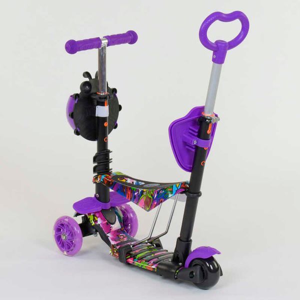 Самокат с родителькой ручкой и сидушкой 5в1 (13400) Best Scooter PU колеса светятся 74062 фото