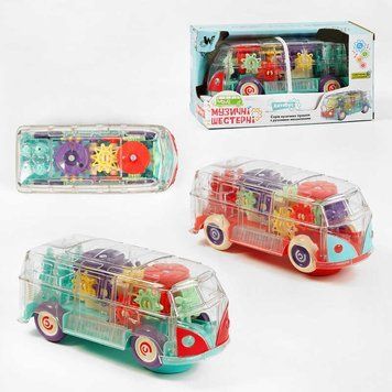 Автобус 60275 (80) "WToys", 2 кольори, світло, звук, прозрачний корпус, колесо вільного ходу, рухомі шестерні, в коробці 137506 фото