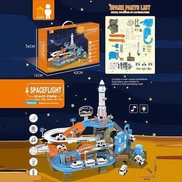 Парковка ZX 006 A (12) "Космічна станція", трек, світло, мелодія, ОЗВУЧУВАННЯ АНГЛІЙСЬКОЮ, ракета, механічний ліфт, автоматичний підіймач, в коробці 163000 фото