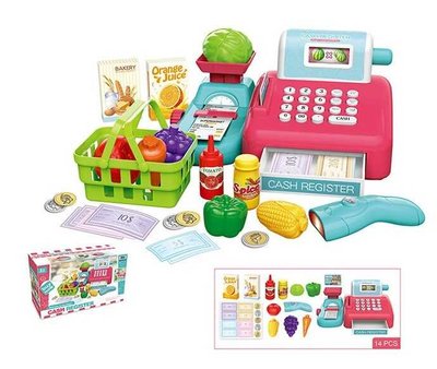 Касовий апарат дитячий (8352 A) звук, каса, сканер, продукти, кошик, ваги, в коробці 88931 фото