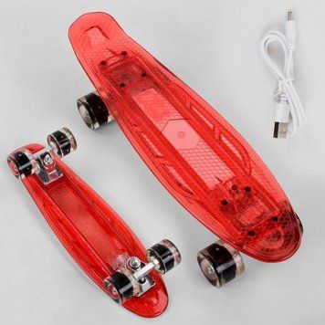 Скейт Пенні борд з прозорой декой що світиться S-30966 Best Board колеса PU зі світлом, зарядка USB 104508 фото