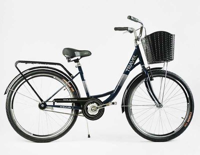 Велосипед міський Corso «TRAVEL» 26`` TR-2470 (1) колір темно-зелений, одношвидкісний, сталева рама 16.5``, корзина, багажник 154454 фото