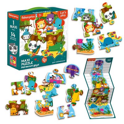 Maxi puzzle "Fisher Price. Мої веселі друзі" VT1711-10 укр (6) "Vladi Toys", 14 елементів, постер, в коробці 105899 фото