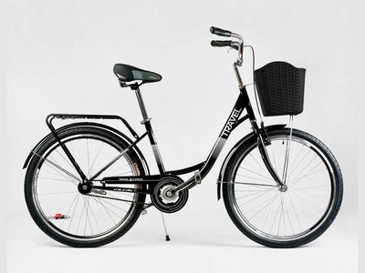 Велосипед міський Corso «TRAVEL» 26`` TR-6391 (1) колір чорний, одношвидкісний, сталева рама 16.5``, корзина, багажник 154453 фото