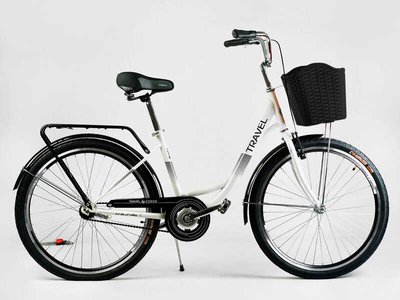 Велосипед городской Corso «TRAVEL» 26” TR-7302 (1) цвет белый, односкоростной, стальная рама 16.5”, корзина, багажник 154456 фото