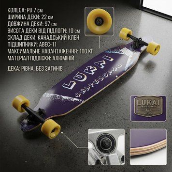 Лонгборд С 32023, скейтборд для катання 97 см, ABEC-11, PU колеса 7 см D 75085 фото