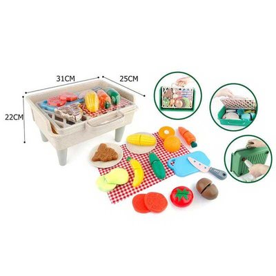 Іграшкове барбекю з овочами та фруктами у валізці (2026 ED-E) на липучках, посуд, ніж, скатертина, мангал 145801 фото