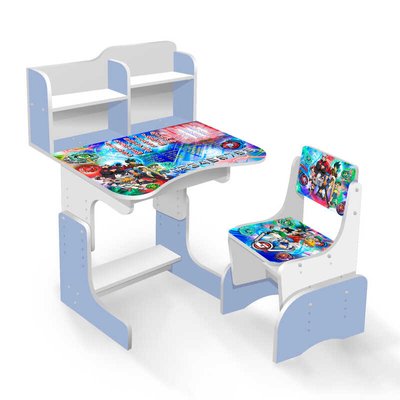 Парта шкільна "Бейблейд" ПШ037 (1) ЛДСП колір блакитний 69*45 см, + 1 стілець, з пеналом 64475 фото