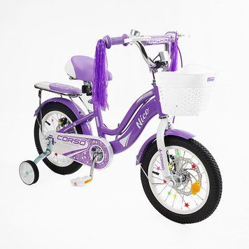 Дитячий велосипед 14" Corso Nice NC-14021 з багажником, кошиком та додатковими колесами 168678 фото