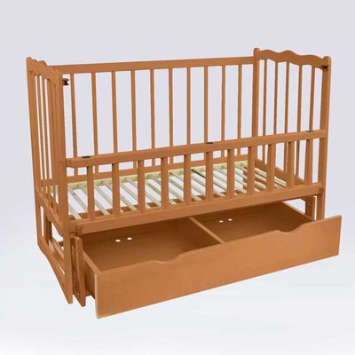 Кроватка деревян. маятник+шухляда - откидной бортик "Сон" (1) ольха - цвет светло-коричневый 74150 фото