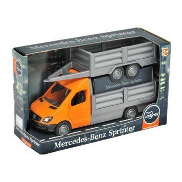 Автомобиль "Mercedes-Benz Sprinter" бортовой с прицепом (оранжевый) 39667 (6) "Tigres", открывается дверь кабины, прицеп, в коробке 104785 фото