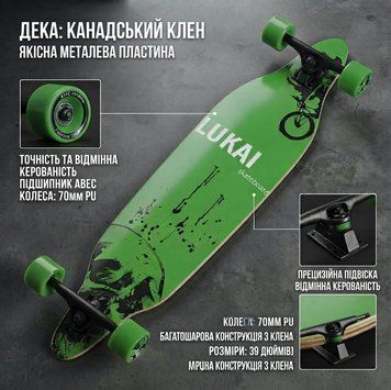 Лонгборд С 32023-1, скейтборд для катання 97 см, ABEC-11, PU колеса 7 см D 750851 фото