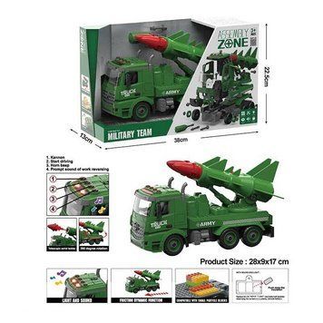 Спецтехніка YW 9091 C (24/2) військова машина, світло, звук, механіч., обертання платформи по колу, інерція, телескопічна ракетна установка, в коробці 172301 фото