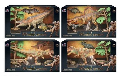 Набір динозавра Q 9899 V 6 (24/2) 4 види, 5 елементів, 3 динозаври, 2 аксесуари, в коробці 107671 фото