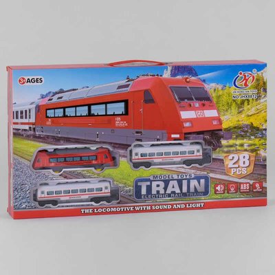 Железная дорога "Пассажирский поезд" с аксессуарами (JHX 8812) на батарейках, 28 элементов, 3 вагона, звук, подсветка 93778 фото