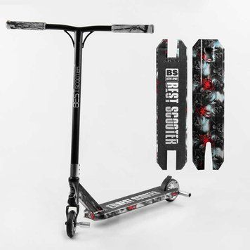 Самокат трюковый Best Scooter BS-77101 HIC-система, ПЕГИ, алюминиевый диск и дека с ПРИНТОМ, колёса PU, d=110мм, ширина руля - 60 см, в коробке 105675 фото