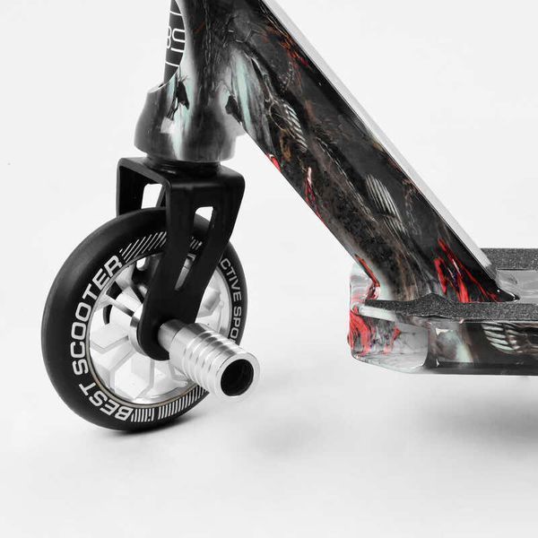 Самокат трюковый Best Scooter BS-77101 HIC-система, ПЕГИ, алюминиевый диск и дека с ПРИНТОМ, колёса PU, d=110мм, ширина руля - 60 см, в коробке 105675 фото