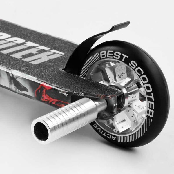 Самокат трюковый Best Scooter BS-77101 HIC-система, ПЕГИ, алюминиевый диск и дека с ПРИНТОМ, колёса PU, d=110мм, ширина руля - 60 см, в коробке 105675 фото