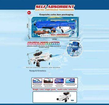 Водный автомат 456-105 A Штрих = 90 439 (18) аккумулятор 3.7 V, USB кабель, подсветка, автоматическая подача воды, стреляет на 10 метров, в коробке 172860 фото