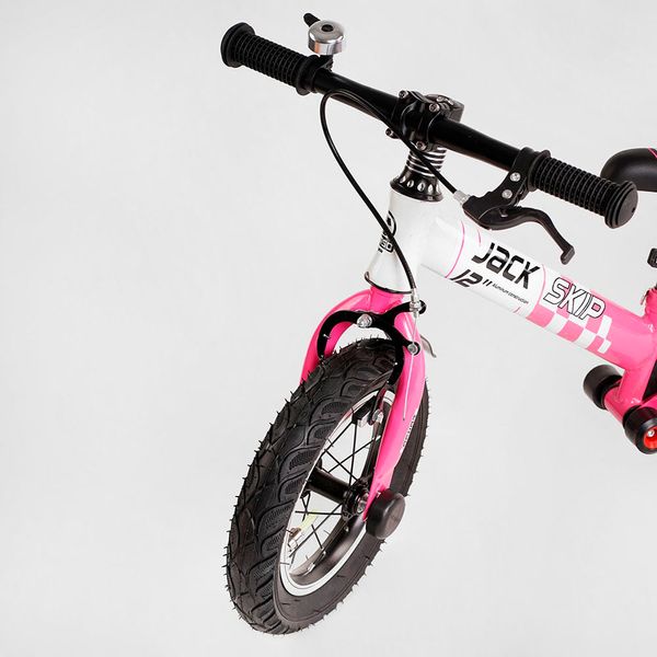 Велобіг Corso "Skip Jack" 25025 Рожево-білий, надувні колеса 12", сталева рама з амортизатором, ручне гальмо, підніжка, в коробці 119239 фото