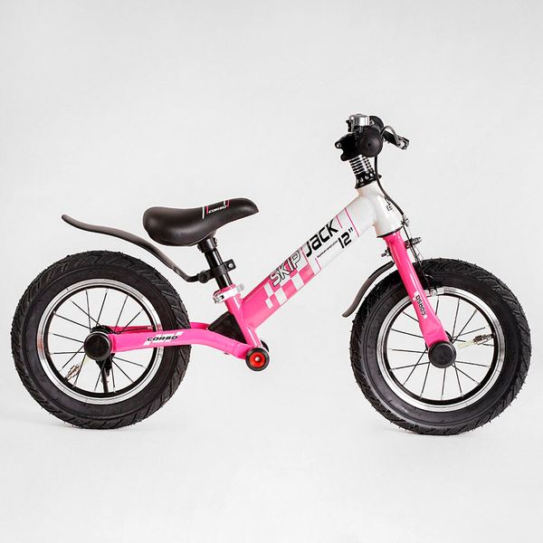 Велобіг Corso "Skip Jack" 25025 Рожево-білий, надувні колеса 12", сталева рама з амортизатором, ручне гальмо, підніжка, в коробці 119239 фото