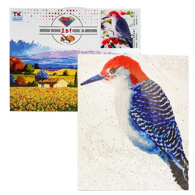 Картина по номерам + Алмазная мозаика 2в1 YHDGJ 75038 (30) "TK Group", 50х40см, "Зимняя птичка", в коробке 136318 фото