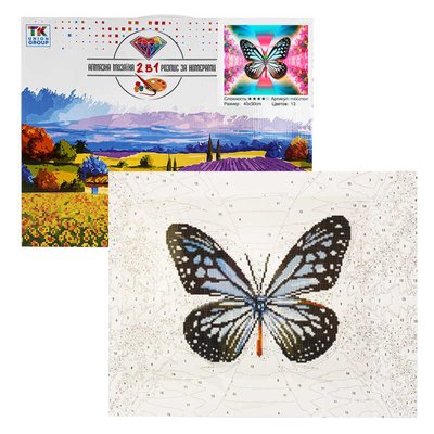 Картина за номерами + Алмазна мозаїка 2в1 YHDGJ 75041 (30) "TK Group", 50х40см, "Метелик", в коробці 136319 фото
